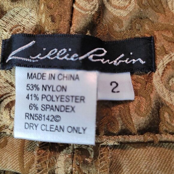 Vintage Lillie Rubin Brocade High-Rise Flare Pants 2 Bronze Paisley Retro 70s - Picture 3 of 11